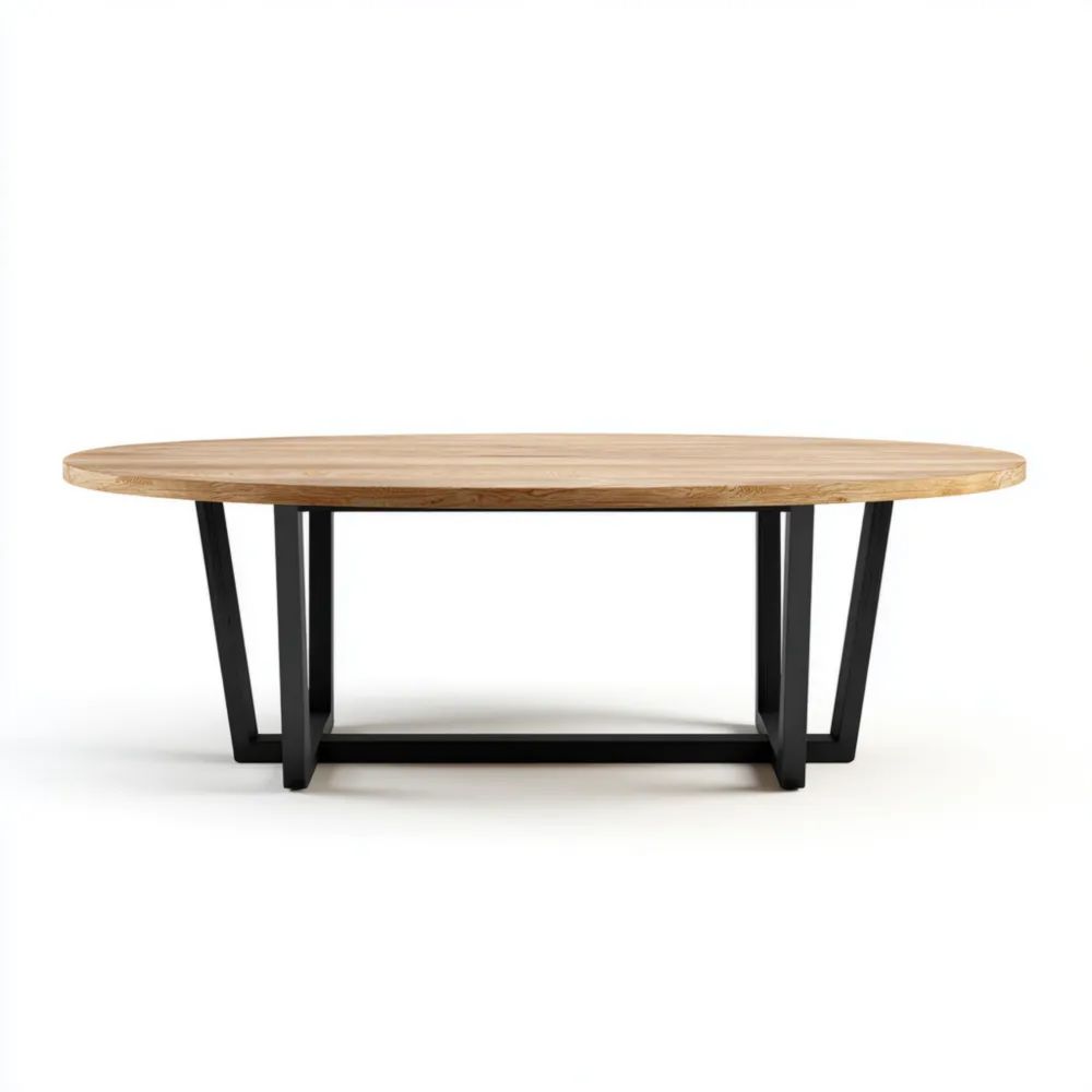 Table à manger ovale - Bois clair et métal - 200x100x75 cm