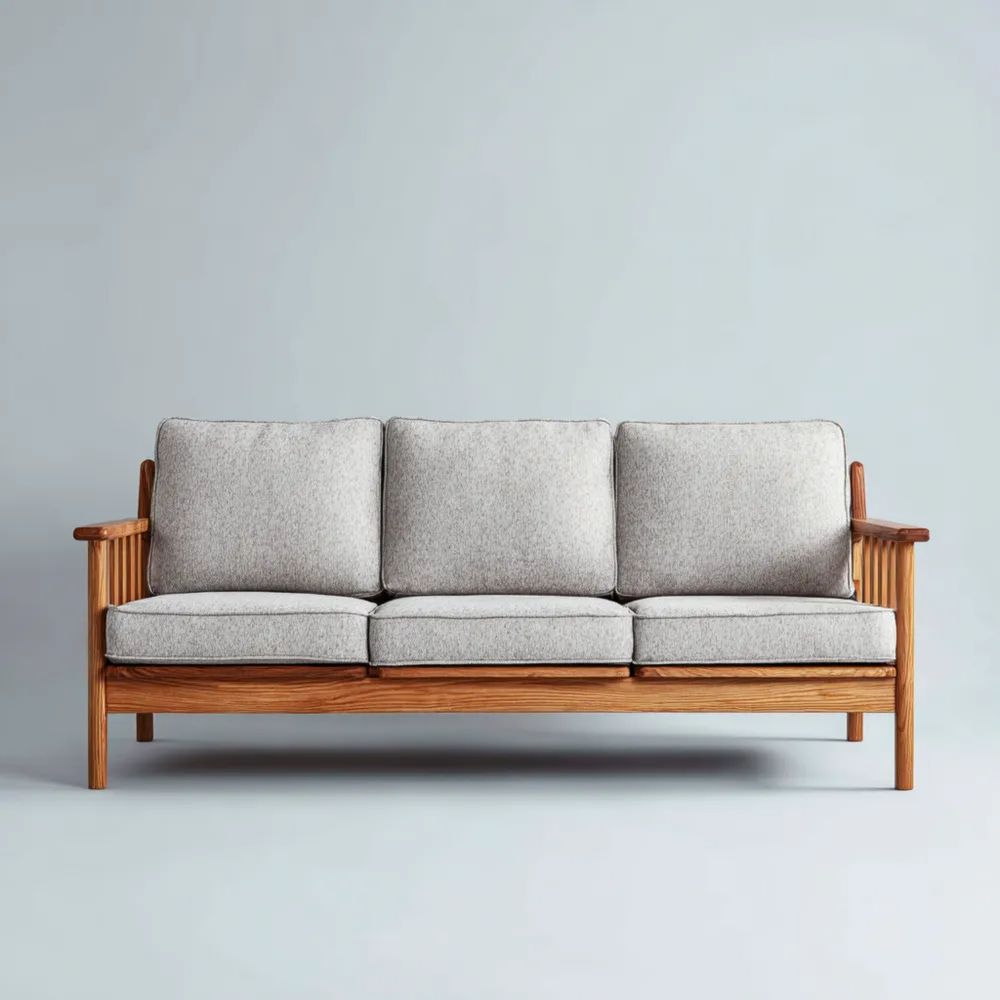 Canapé trois places Bois massif Hêtre 200x85x75 cm – Gris clair – Style Scandinave