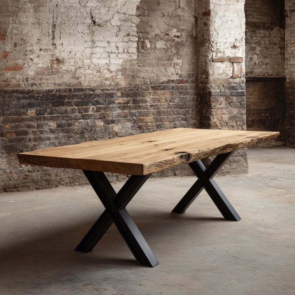 Table à manger bois massif 200x100x75 cm - Chêne naturel - Style industriel