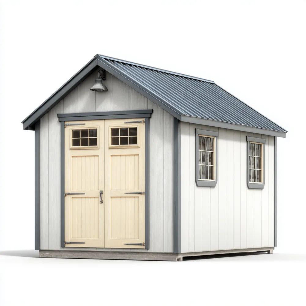 Abri de jardin en bois 300x250x280 cm – Blanc/Gris – Toit en métal