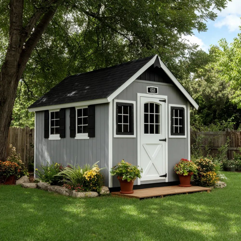 Abri de jardin en bois 290x270x240 cm - Gris/Blanc - Design rustique