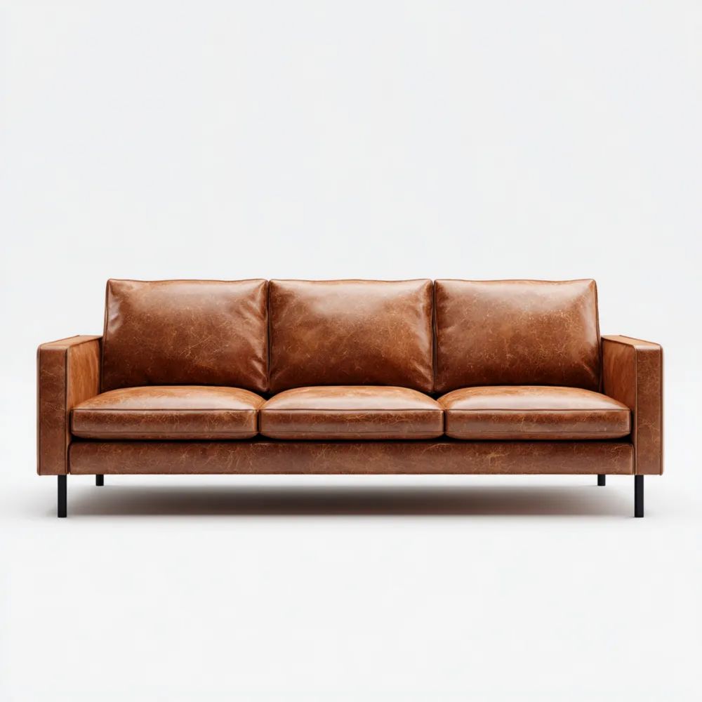 Canapé trois places en cuir 200x85x90 cm - Brun - Design contemporain