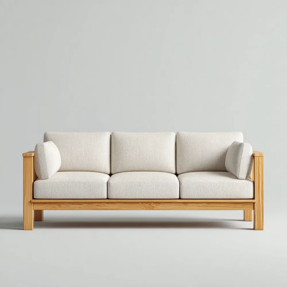 Canapé trois places 200x85x75 cm - Bois massif et tissu Beige - Design contemporain