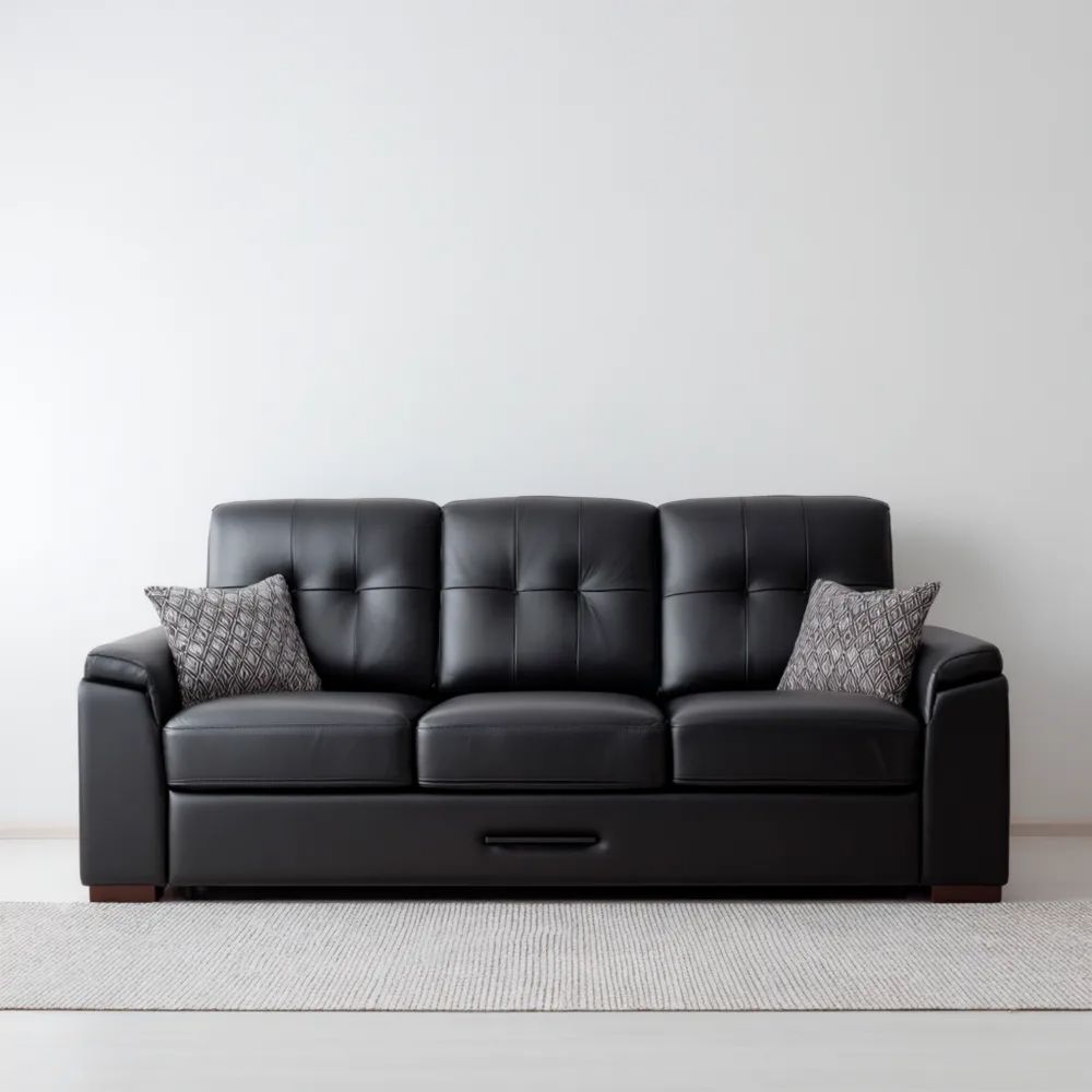 Canapé trois places Cuir Synthétique 203x92x88 cm - Noir - Design Moderne