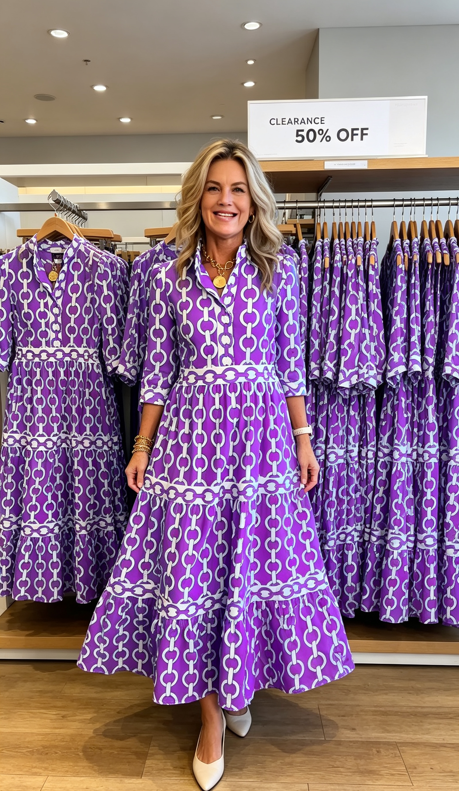 REAGAN – ELEGANT CHAIN PRINT MIDI DRESS