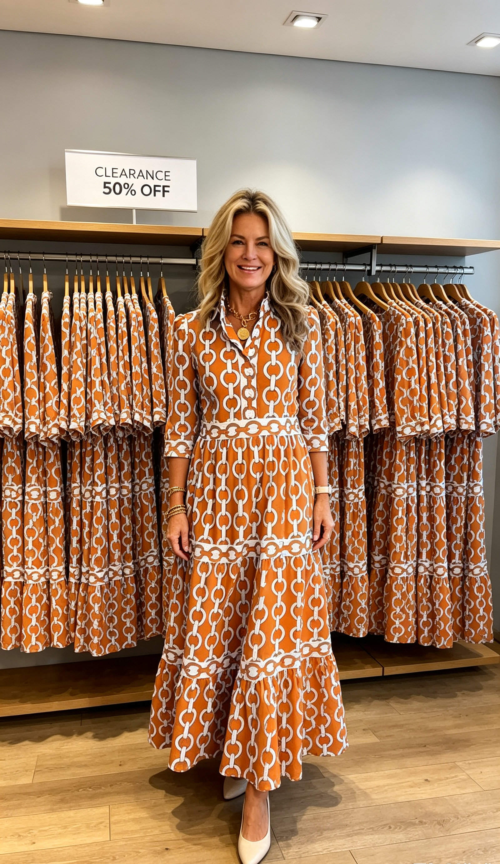 REAGAN – ELEGANT CHAIN PRINT MIDI DRESS