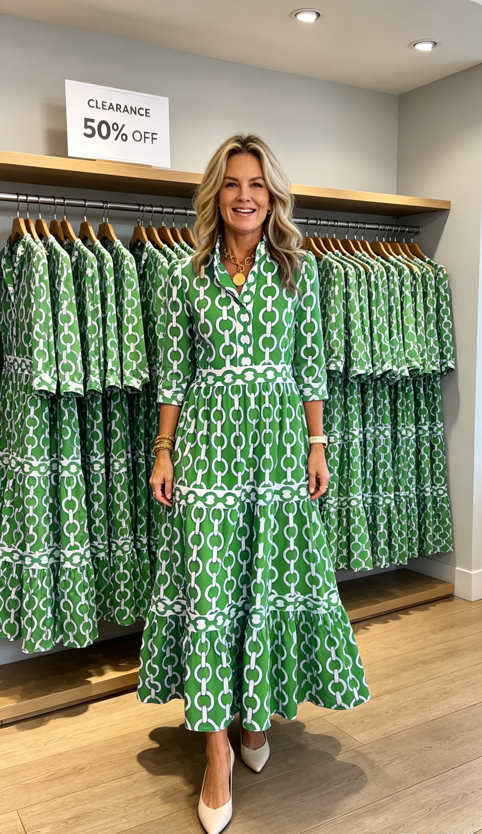 REAGAN – ELEGANT CHAIN PRINT MIDI DRESS