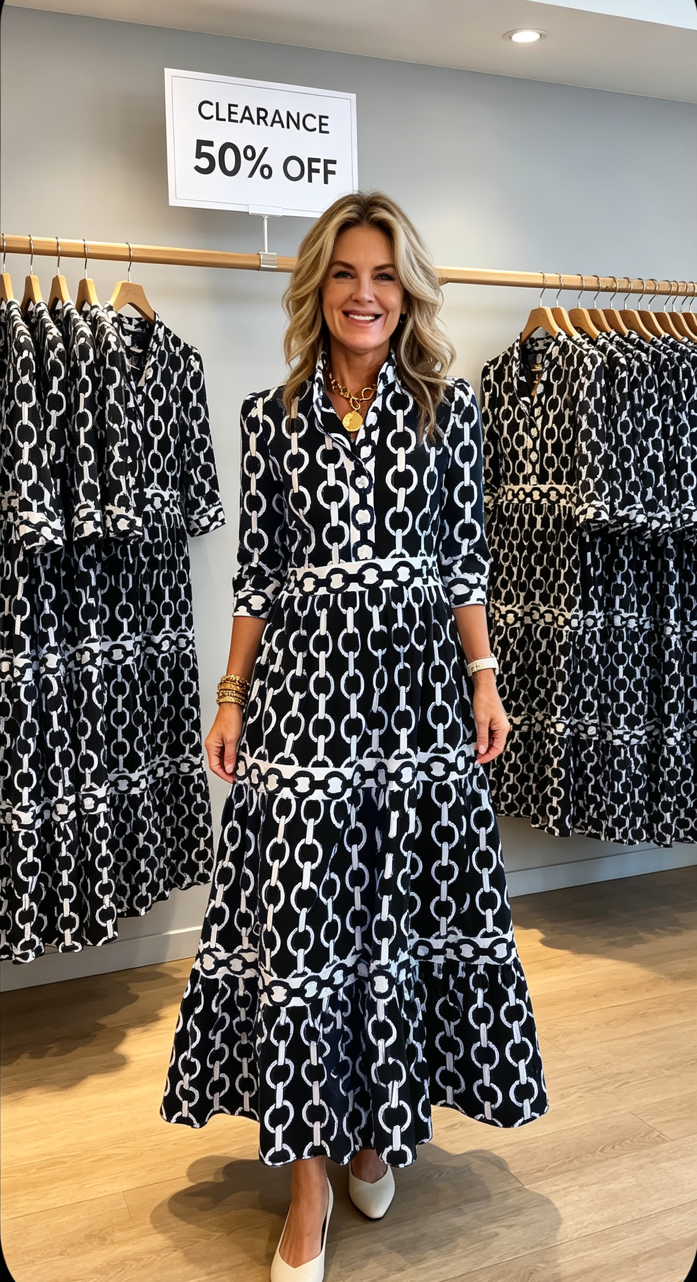 REAGAN – ELEGANT CHAIN PRINT MIDI DRESS
