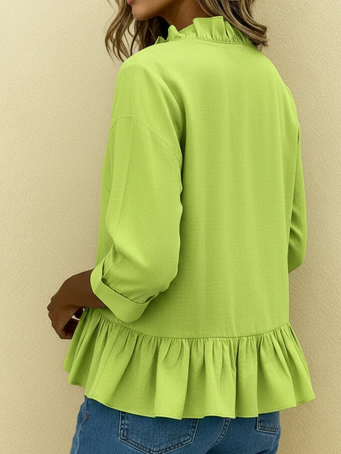 Women's Linen-feel Shirts Blouse Cotton Shirt Ruffle Solid Color Daily Stylish Basic 3/4 Length Sleeve V Neck Regular Tops Daily Blue Black White Khaki Red Summer Spring Fall
