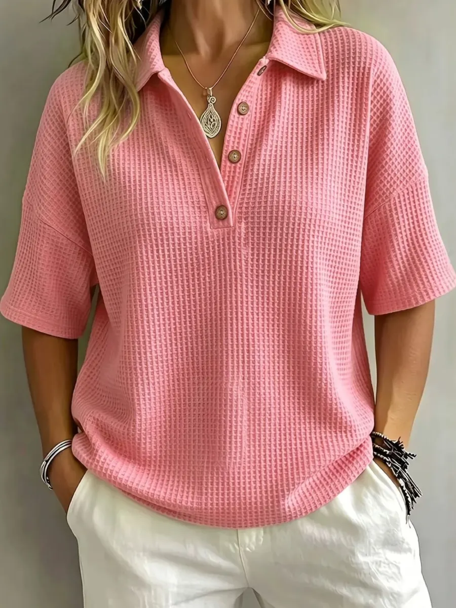 New Arrival 🔥Women's Button-Up Waffle Short Sleeve Shirt