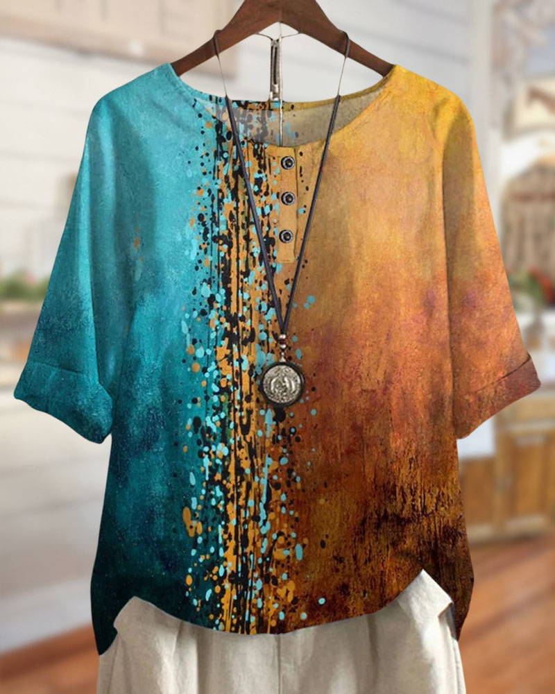 Floral Print Casual Round Neck Blouse