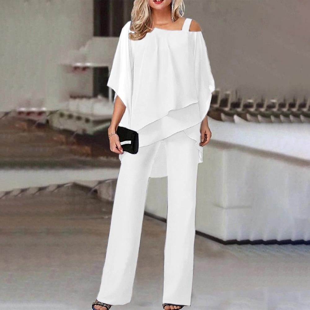 Elegant Layered Chiffon Top & Wide-Leg Pants Set