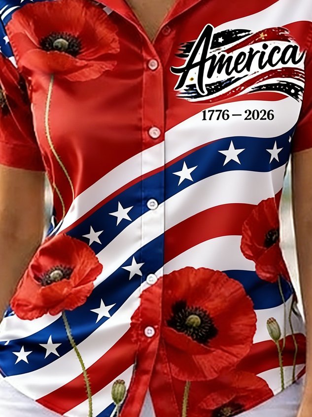 Women's 250th Anniversary Of The Founding Of the United States Vintage Short Sleeve  Shawl Collar 3D Printing Daily Going Out Casual Shirt