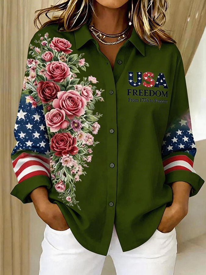 Women'S Casual American 250th Anniversary Commemorative Printed Shirt