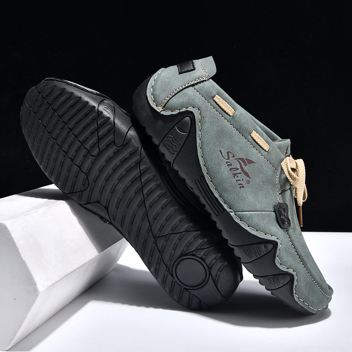Men's Outdoor Casual Leather Shoes – Wide Toe Box & Cushioned Shock-Absorbing Sole – Designed for All-Day Comfort
