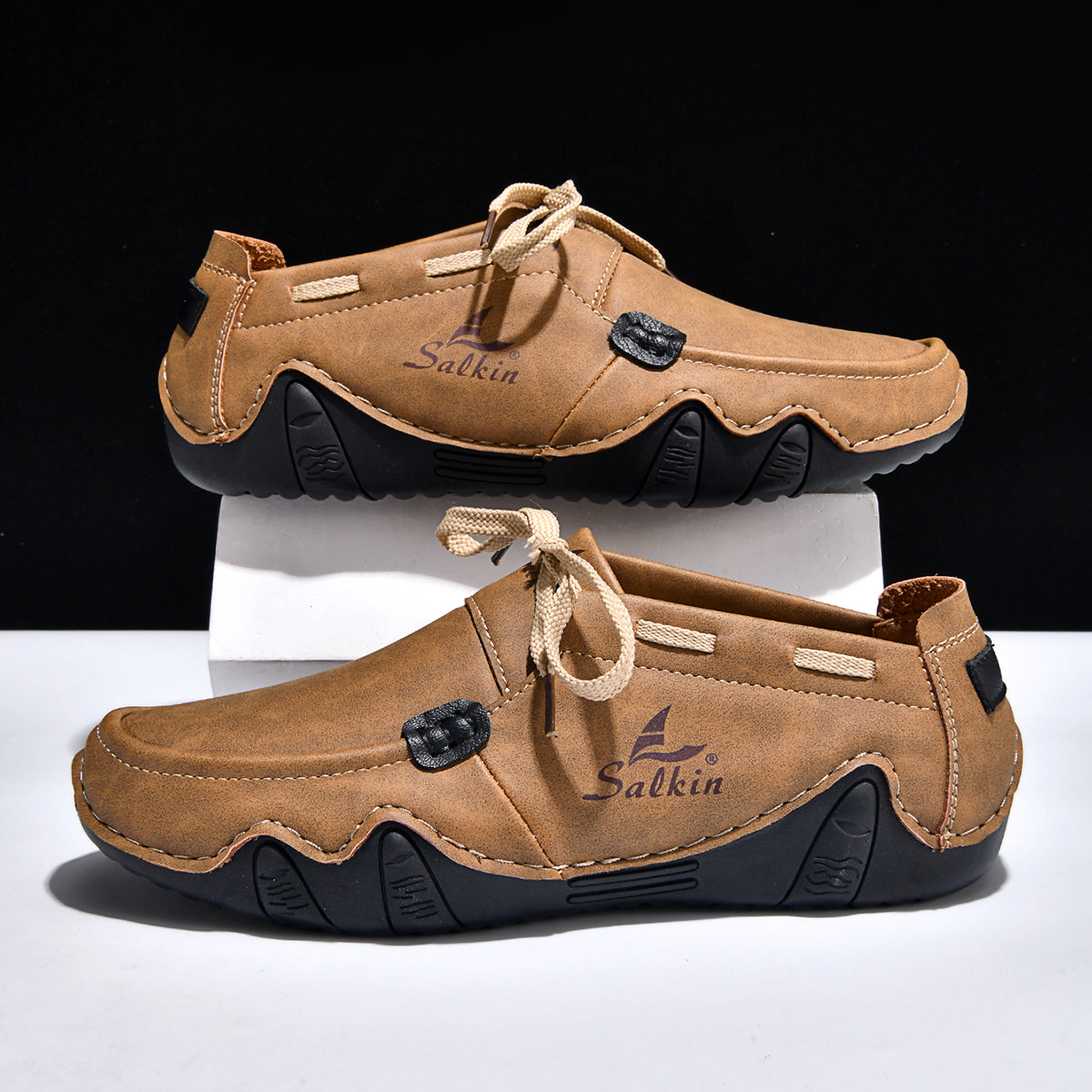 Men's Outdoor Casual Leather Shoes – Wide Toe Box & Cushioned Shock-Absorbing Sole – Designed for All-Day Comfort