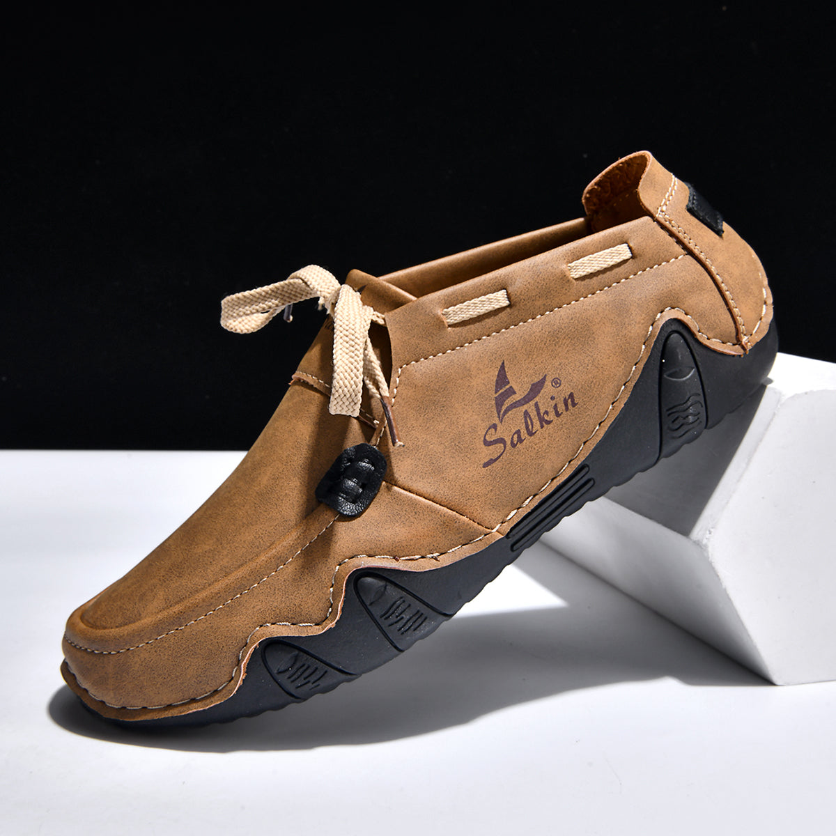 Men's Outdoor Casual Leather Shoes – Wide Toe Box & Cushioned Shock-Absorbing Sole – Designed for All-Day Comfort