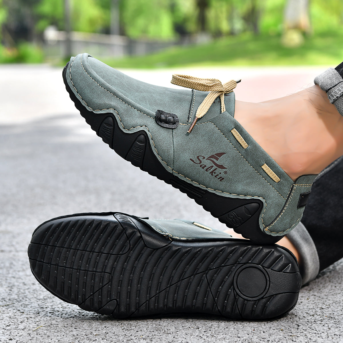 Men's Outdoor Casual Leather Shoes – Wide Toe Box & Cushioned Shock-Absorbing Sole – Designed for All-Day Comfort