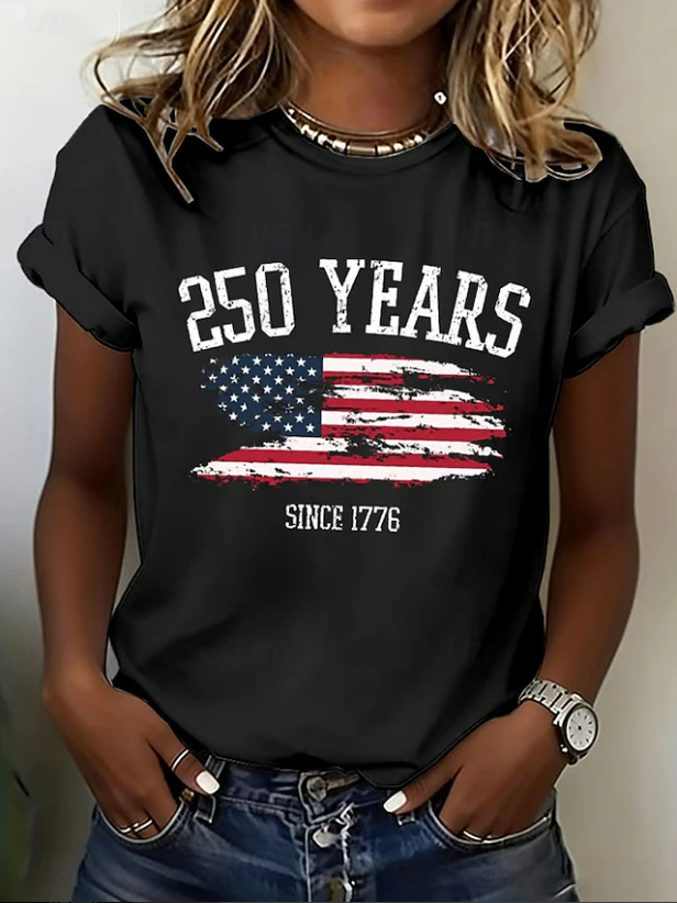 Women's Short Sleeve T-shirt Summer Blue Independence Day (Flag) Printing Jersey Crew Neck Daily Going Out Casual Top