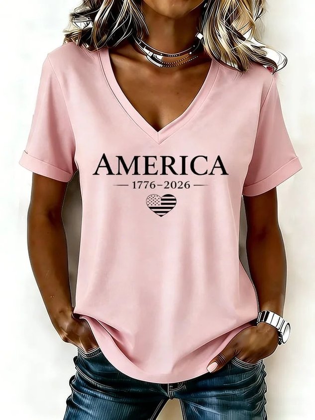 Women's USA 1776-2026 Print Casual T-Shirt