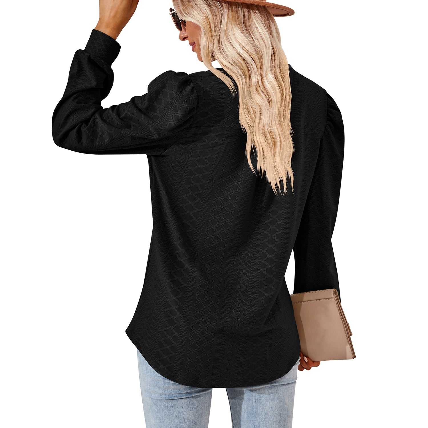 Clearance Sale！Womens Tops Puff Long Sleeves Tunic Tops Casual Loose Blouse V-Neck Shirts 