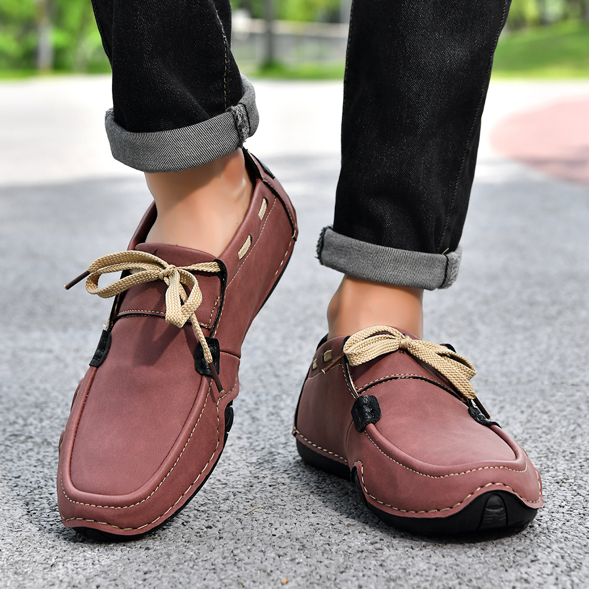 Men's Outdoor Casual Leather Shoes – Wide Toe Box & Cushioned Shock-Absorbing Sole – Designed for All-Day Comfort