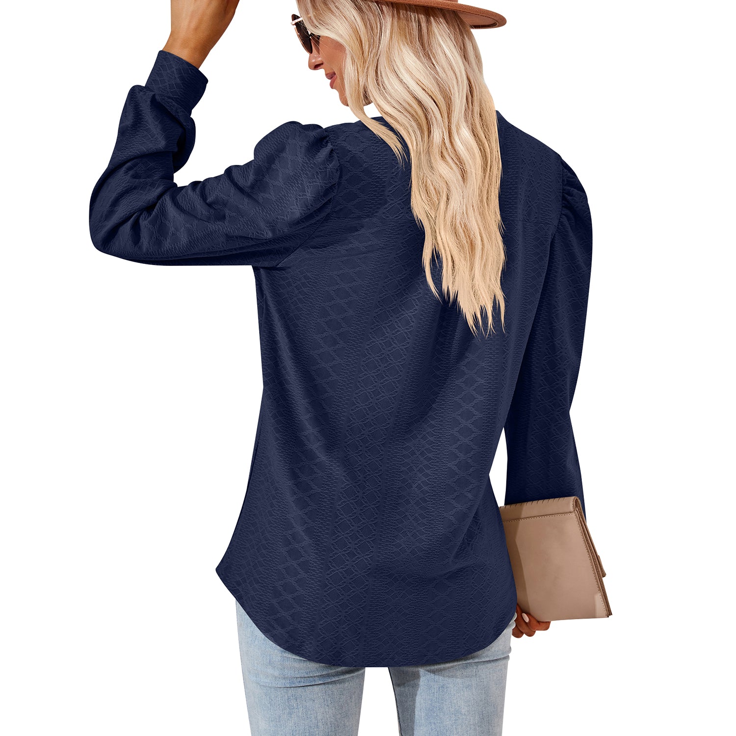 Clearance Sale！Womens Tops Puff Long Sleeves Tunic Tops Casual Loose Blouse V-Neck Shirts 