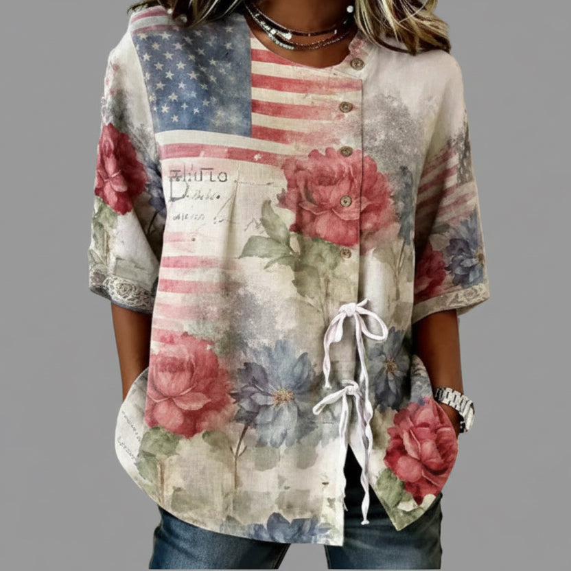 Women's 250th Anniversary Print Half Sleeve Casual Blouse