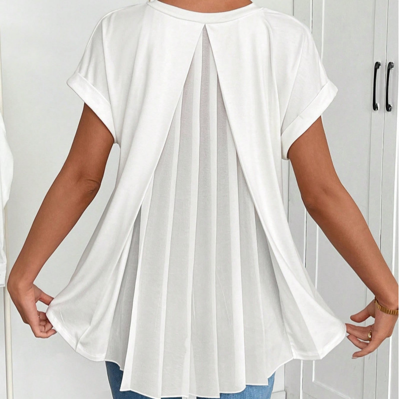 2026 Spring Women'S Cross-Border Pleated Back V-Neck Short-Sleeved Tops