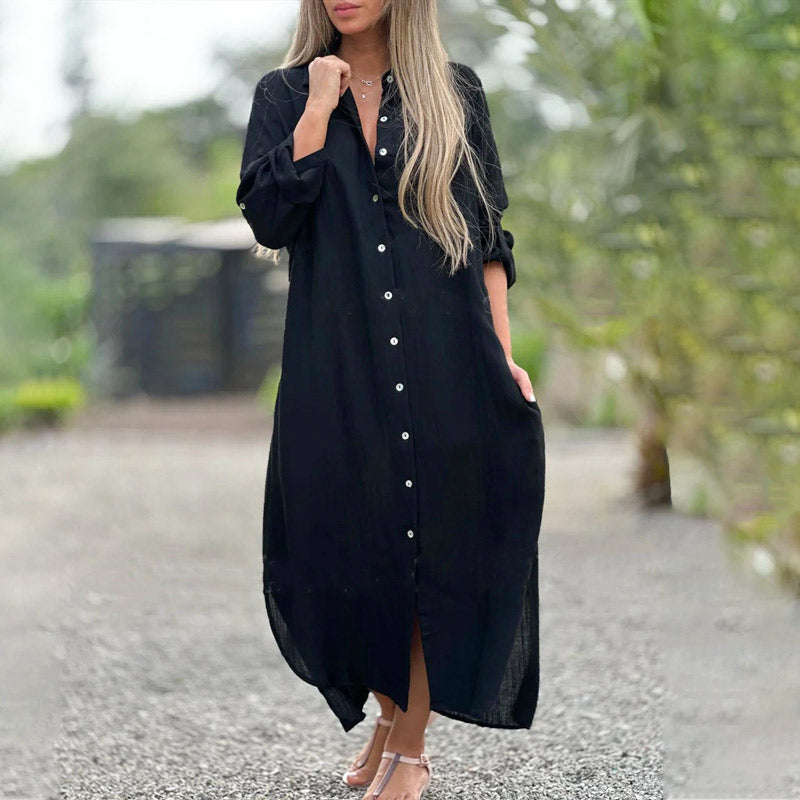 Women’s Shirt Dress Relaxed Fit Long Sleeve | Maxi