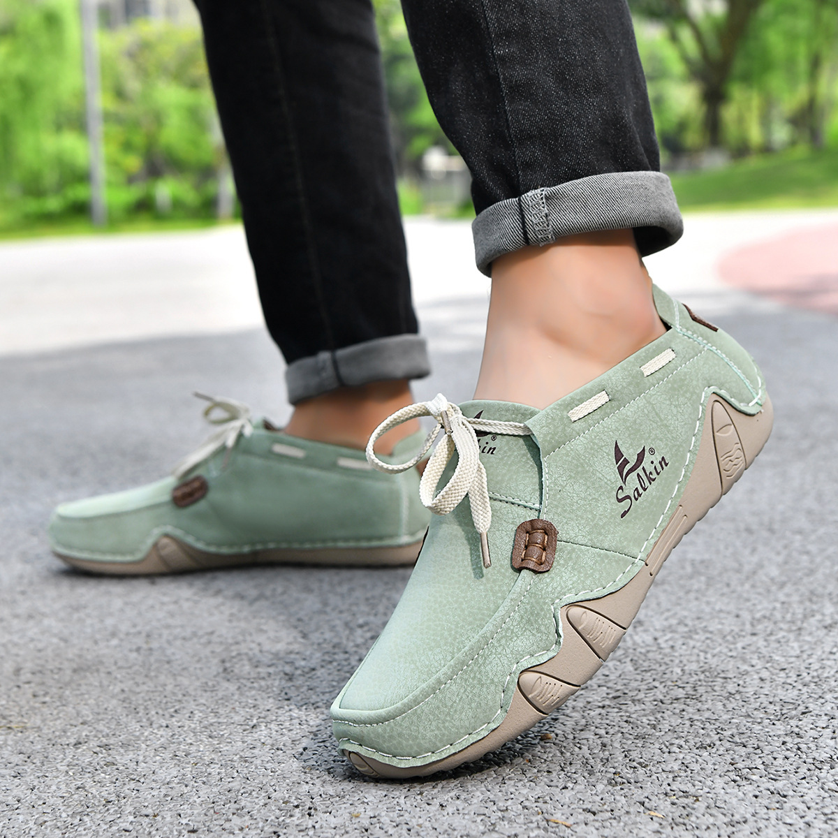 Men's Outdoor Casual Leather Shoes – Wide Toe Box & Cushioned Shock-Absorbing Sole – Designed for All-Day Comfort