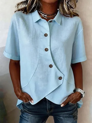 Women'S Casual Solid Color Irregular Shirt