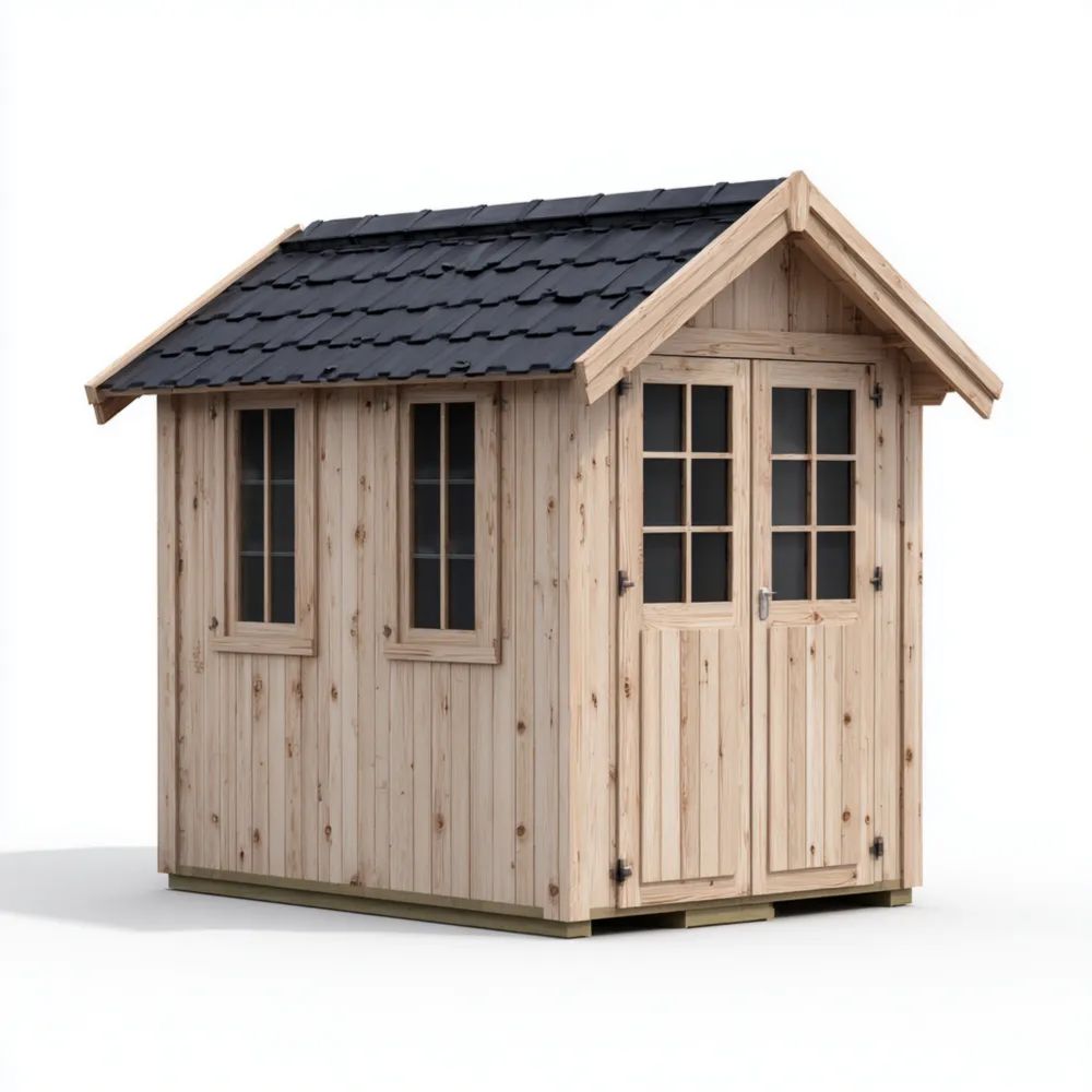 Abri de jardin en bois 250x200x210 cm - Naturel/Noir - Toit en pente