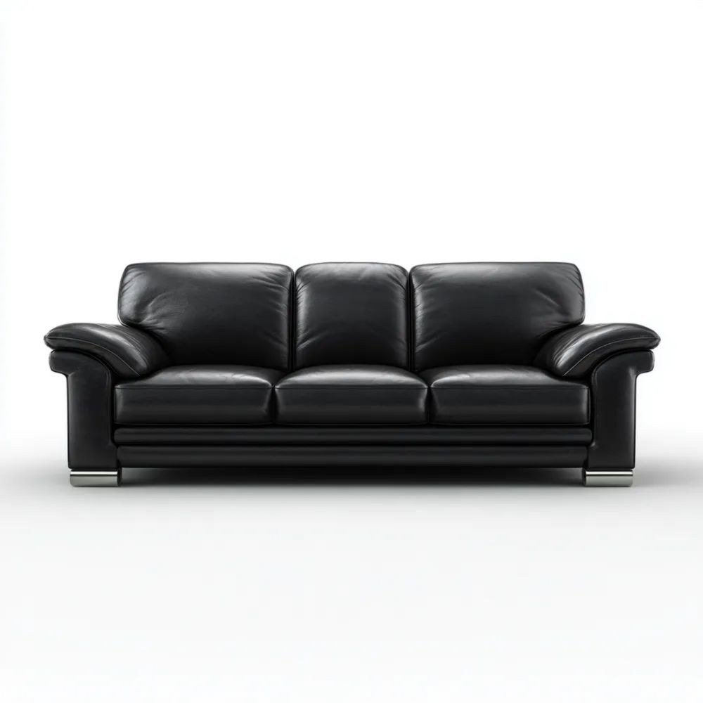 Canapé trois places en Cuir 210x90x80 cm - Noir - Design Classique