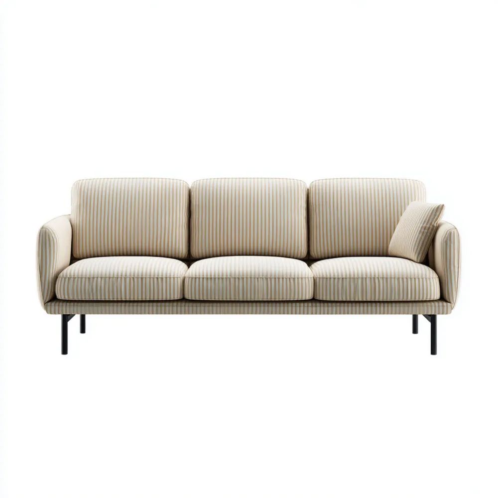 Canapé trois places - 200x85x90 cm - Tissu à rayures - Beige - Design moderne