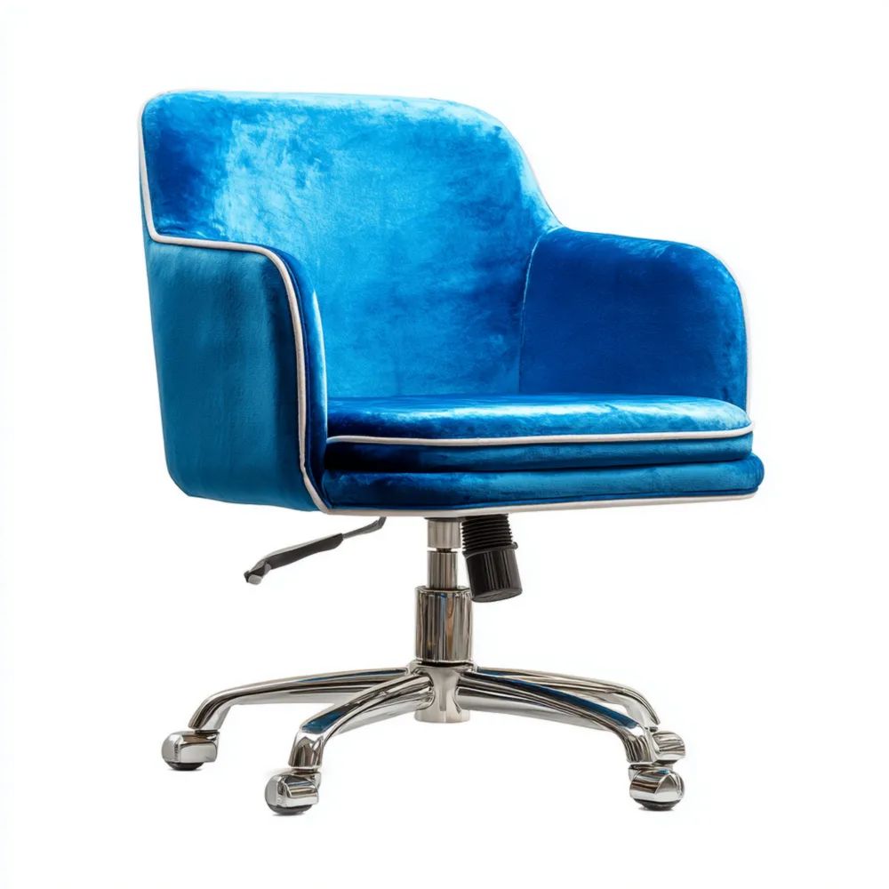Chaise de bureau rembourrée Velours Bleu 60x65x85-95 cm – Style moderne – Pivotante