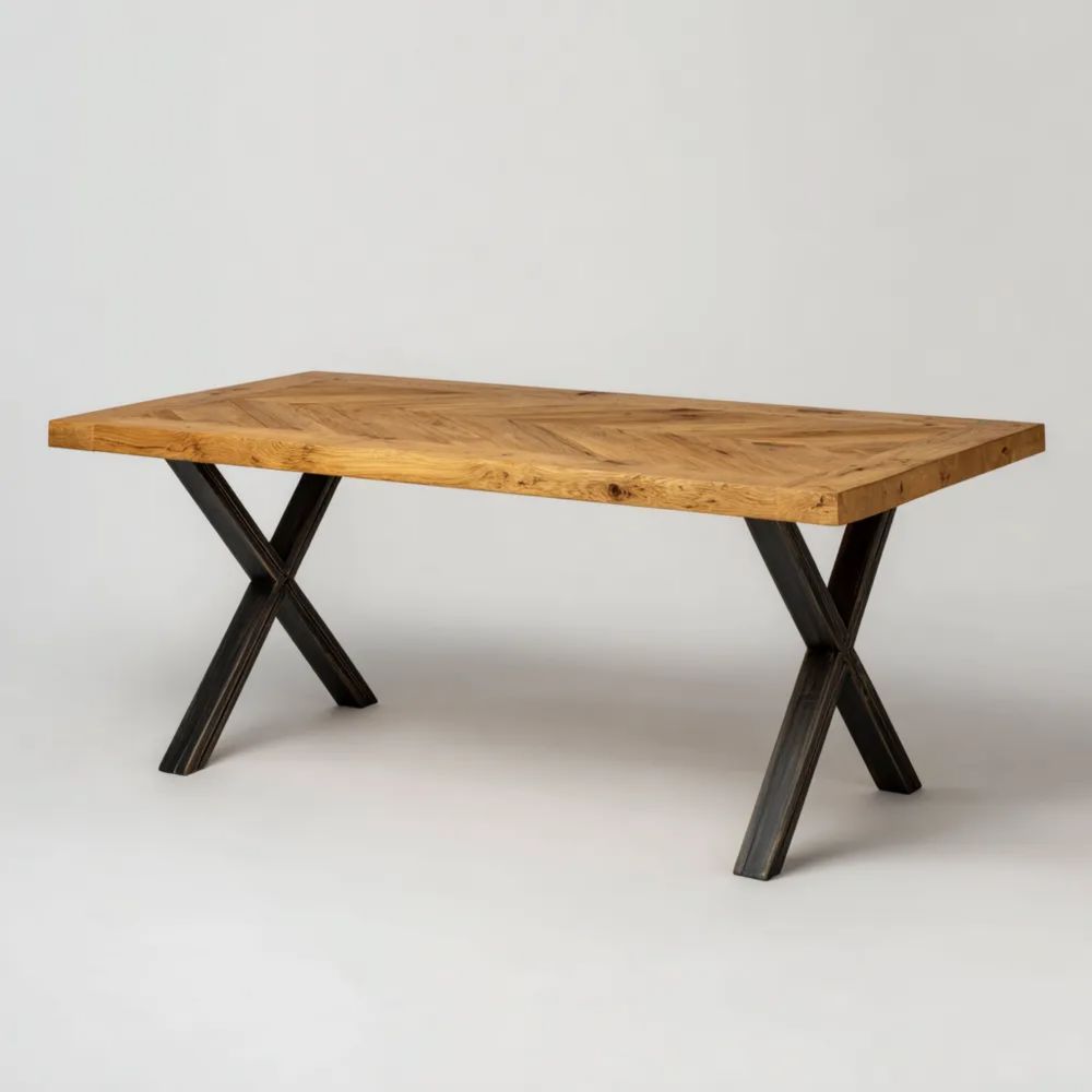 Table à manger Bois massif 180x90x75 cm – Chêne – Design industriel