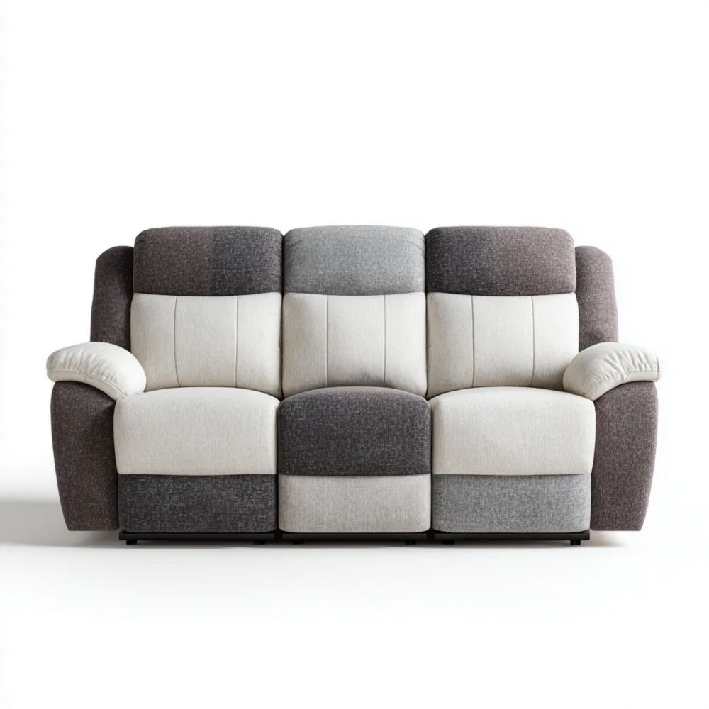 Canapé trois places Tissu 200x95x100 cm - Gris/Beige - Design Contemporain