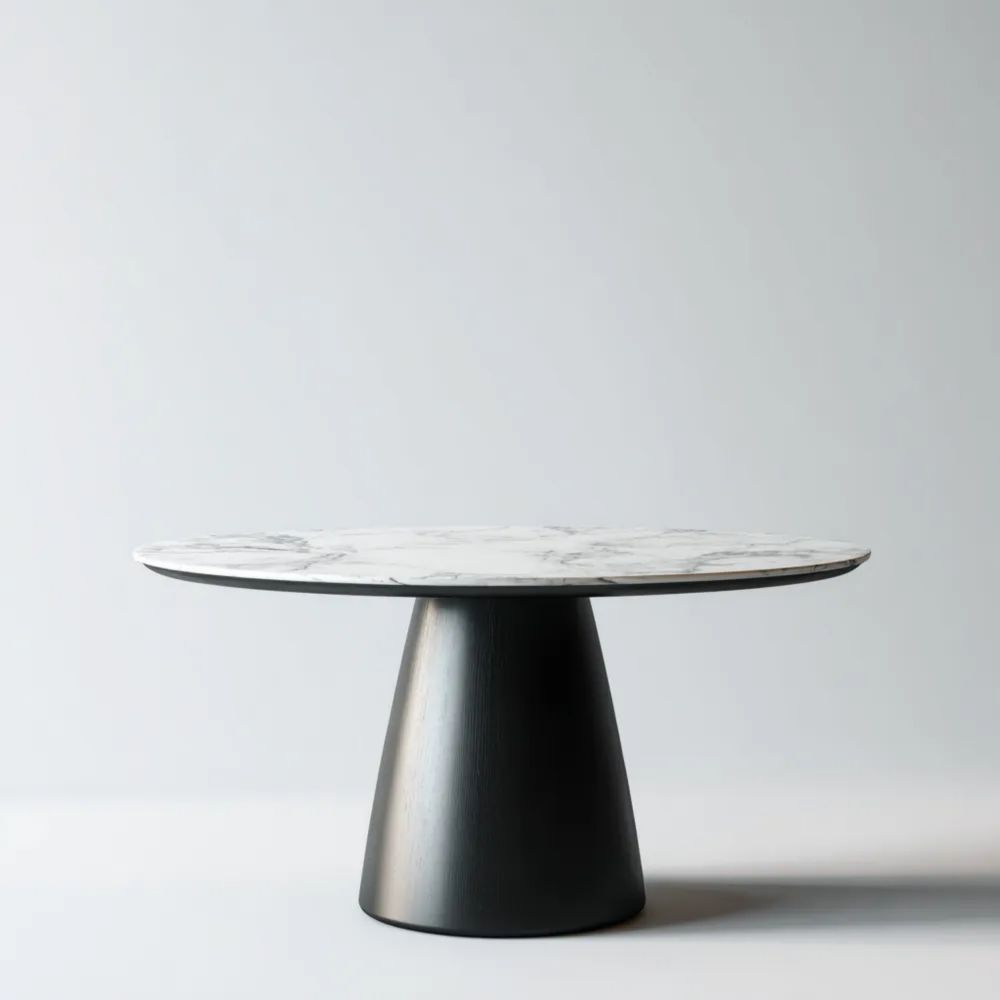 Table à manger ronde 120x120x76 cm en marbre - Blanc/Noir - Design contemporain