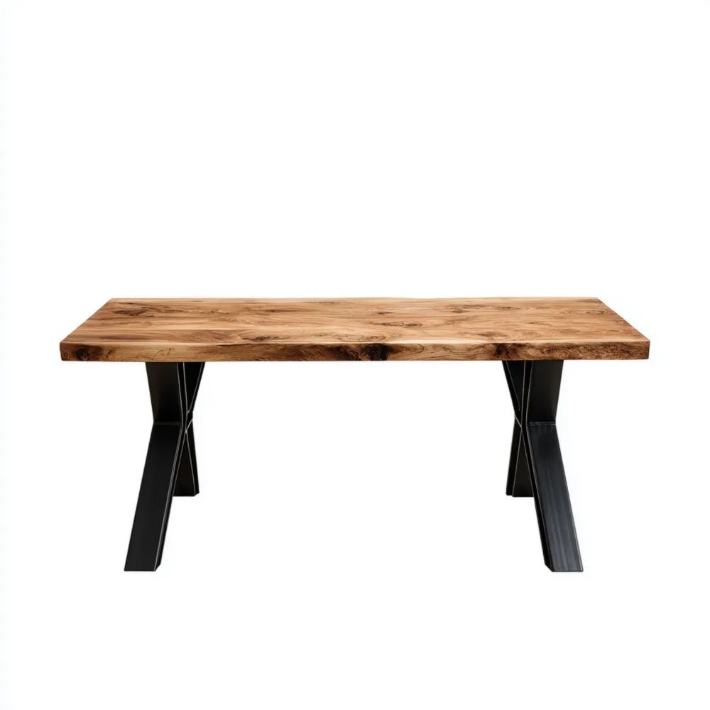 Table à manger bois massif 200x90x75 cm – Naturel/Noir – Design industriel
