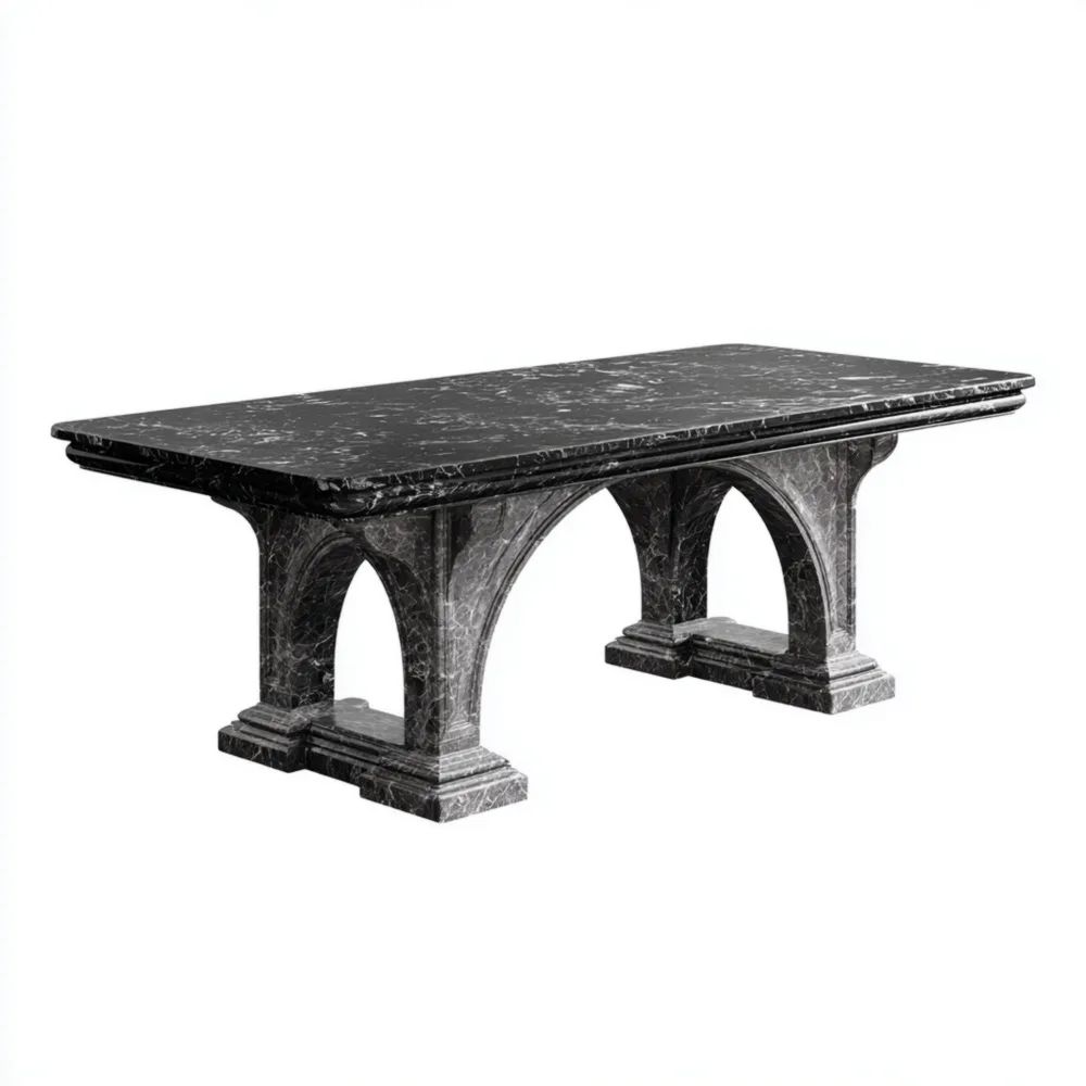 Table à manger en Marbre 200x90x75 cm – Noir – Design Élégant