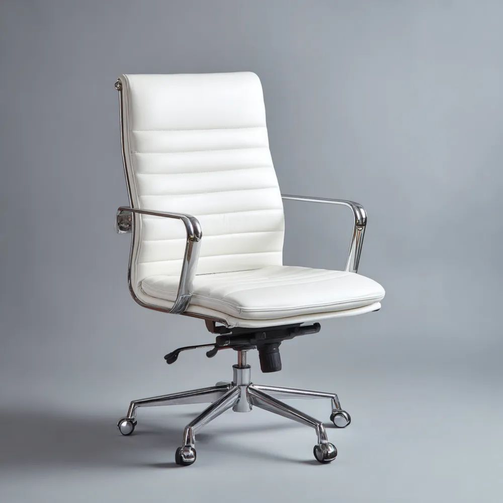 Chaise de bureau 50x45x45-55 cm Revêtement cuir synthétique Blanc Réglable Moderne