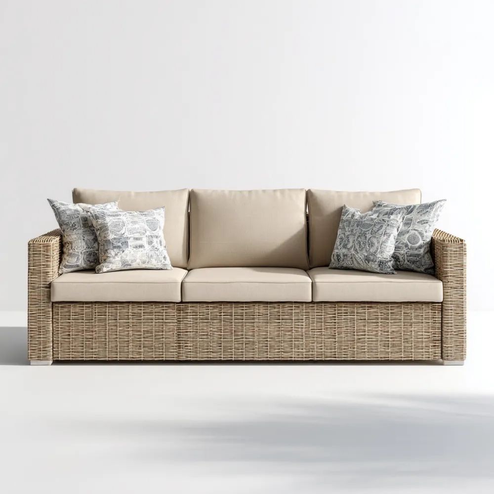 Canapé de jardin trois places 200x85x75 cm - Rotin synthétique Beige - Design contemporain