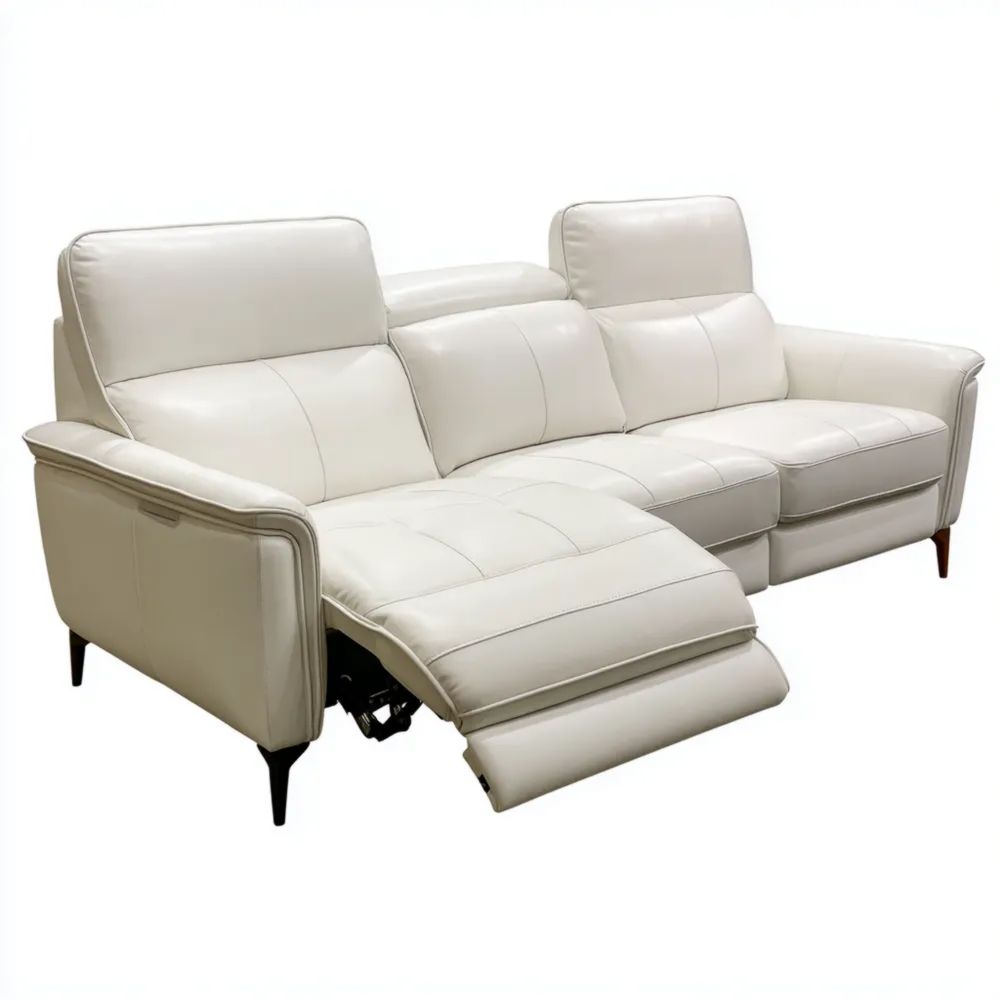 Canapé trois places en cuir 210x90x85 cm – Blanc – Design moderne avec repose-pieds ajustable