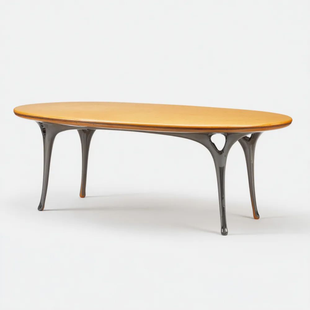 Table à manger ovale 200x100x75 cm Bois Naturel/Métal Design Moderne