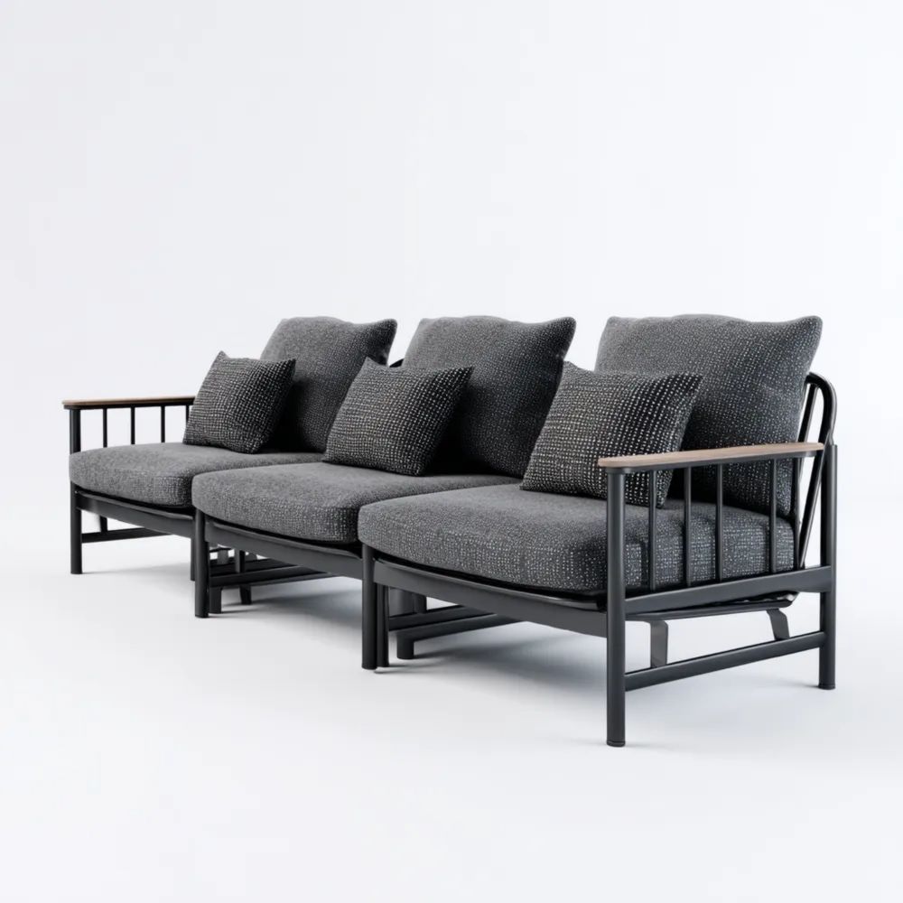 Canapé trois places de jardin en métal noir 200x80x70 cm – Gris Foncé – Design moderne