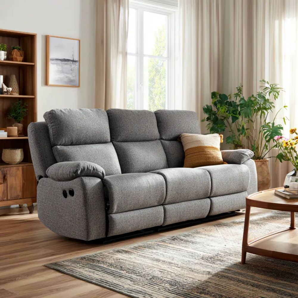 Canapé trois places tissu 220x95x102 cm - Gris - Design moderne