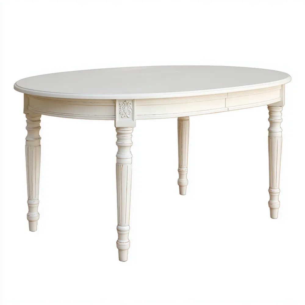 Table à manger ovale Bois 180x90x75 cm – Blanc – Style classique
