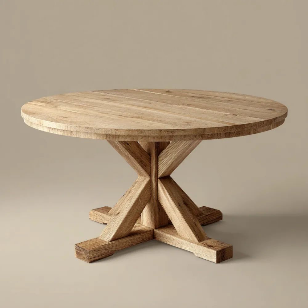 Table à manger ronde Bois massif 120 cm x 120 cm x 75 cm - Naturel - Design rustique