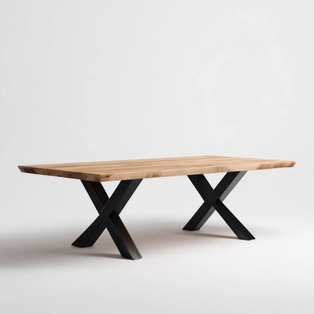 Table à manger en bois massif 200x100x75 cm - Naturel/Noir - Design industriel